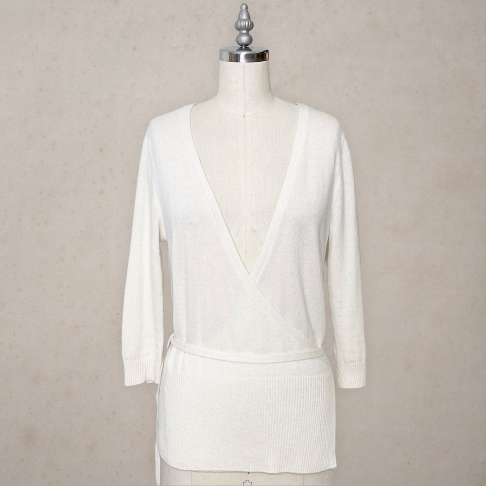 PURE Collection Cashmere Cream Wrap Front Sweater Tie Waist 4 Small - Picture 2 of 10